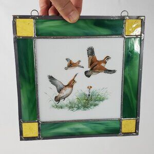 Stained Glass Sun Catcher Birds Pheasant Flying Approx. 8 3/4" x 8 3/4"